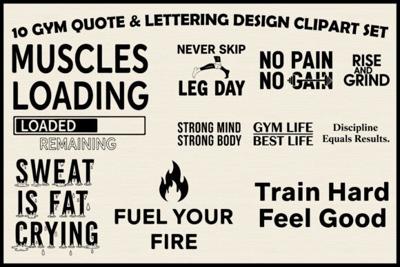 10 Gym Quote Typography Bundle