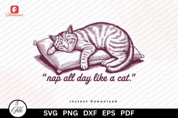 Funny Cozy Lazy Kitty Sleeping Cat SVG
