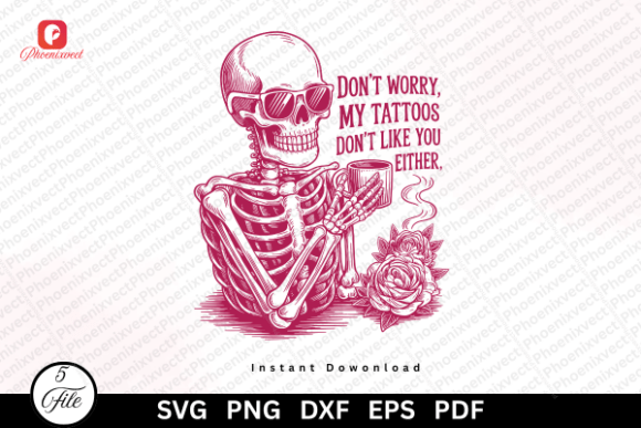 Funny Skeleton Tattoo Skull Coffee SVG