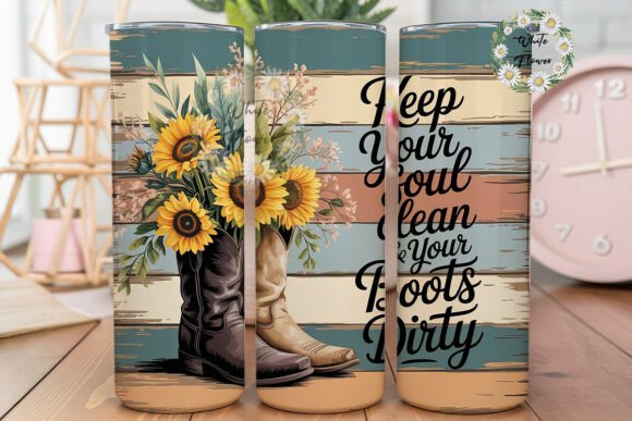 Rustic Sunflower Boots Quote Tumbler