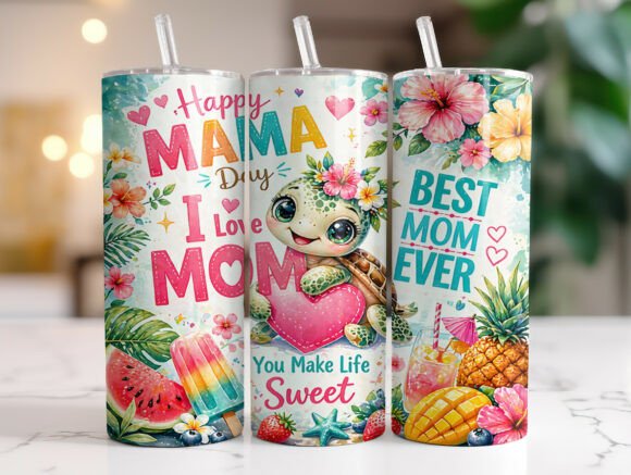 Tropical Turtle Mom Quote Tumbler Wrap